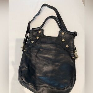 Foley + Corinna Black Leather Shoulder Bag with Silver Accents